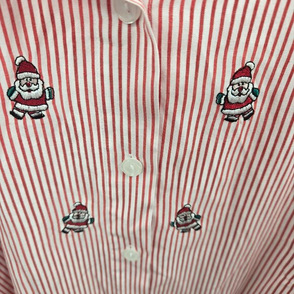 Impressions Red White Striped Santa Holiday Embroidered Button Up Shirt Size 14 - Picture 4 of 11
